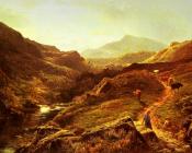 西德尼 理查德 珀西 : Moel Siabod from Glyn Lledr, with Figures and Cattle on a Ri